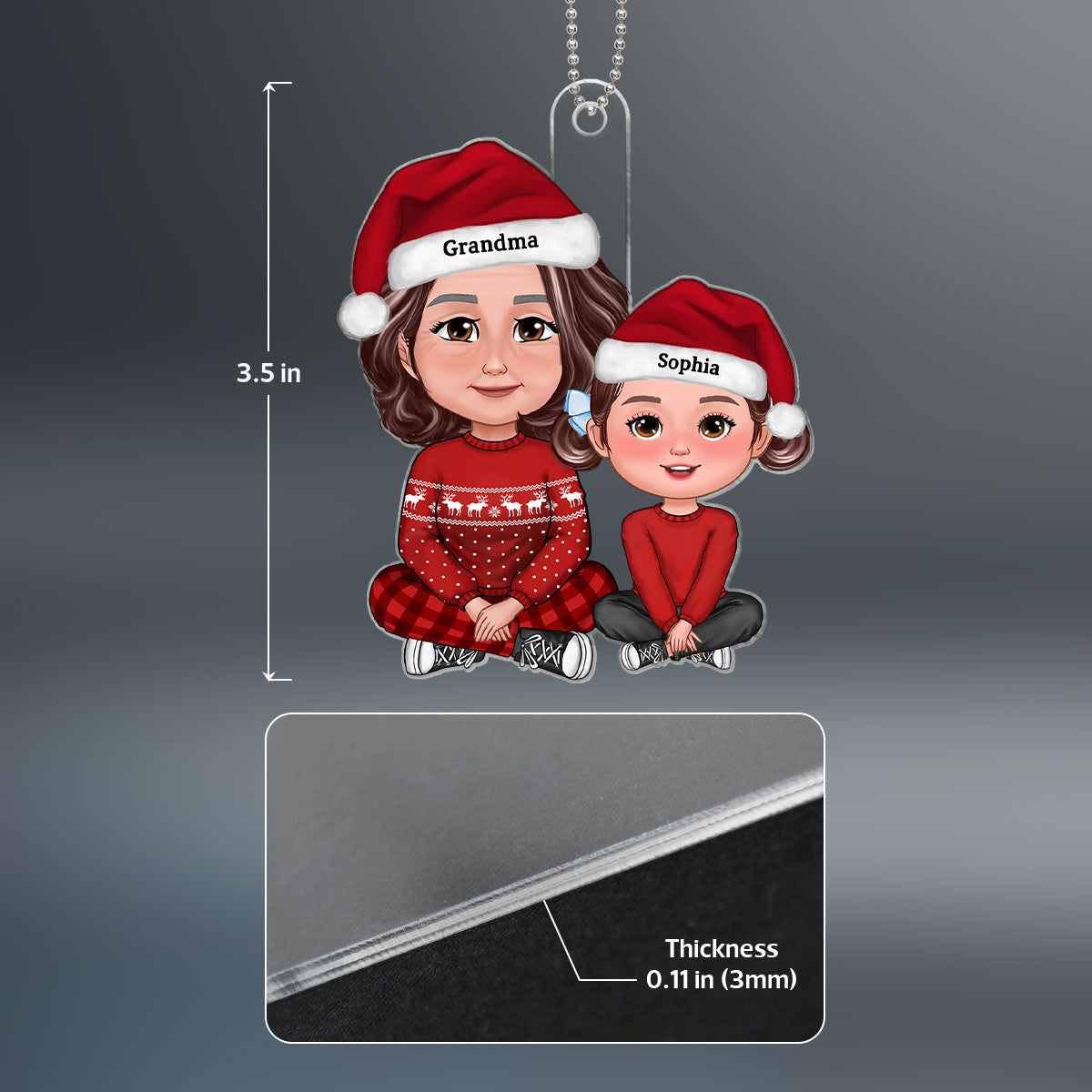 Cute Grandma Granddaughter Grandson Crossed Leg - Personalized Acrylic Ornament - Gift for Mom, Gif for Grandma