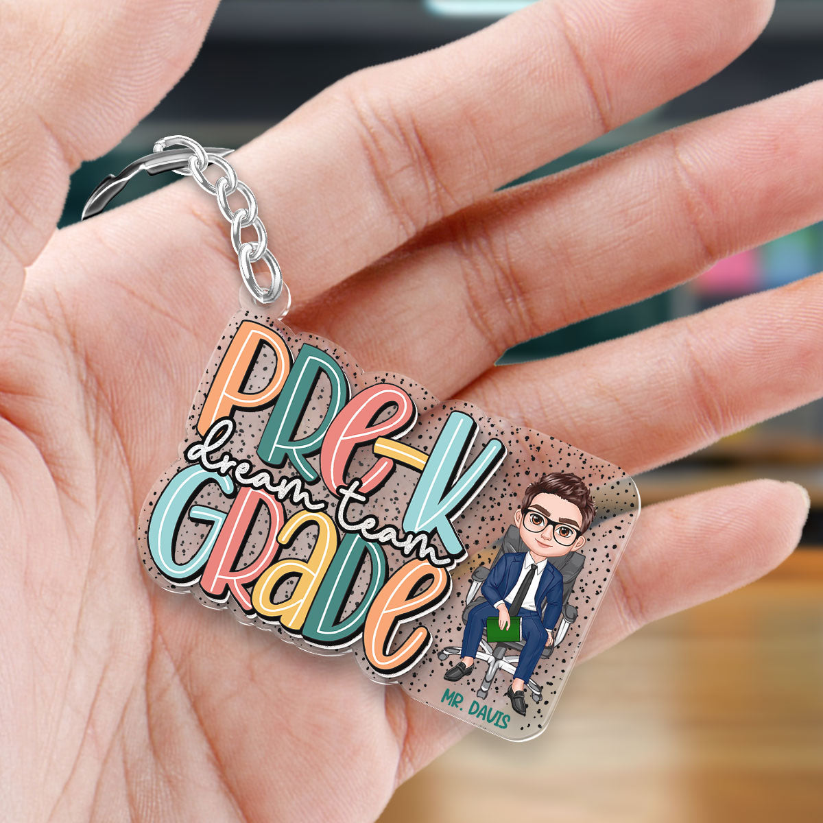 Back to School Teacher Dalmatian Pattern Personalized 2-Layer Acrylic Keychain, First Day of School, Teacher Team