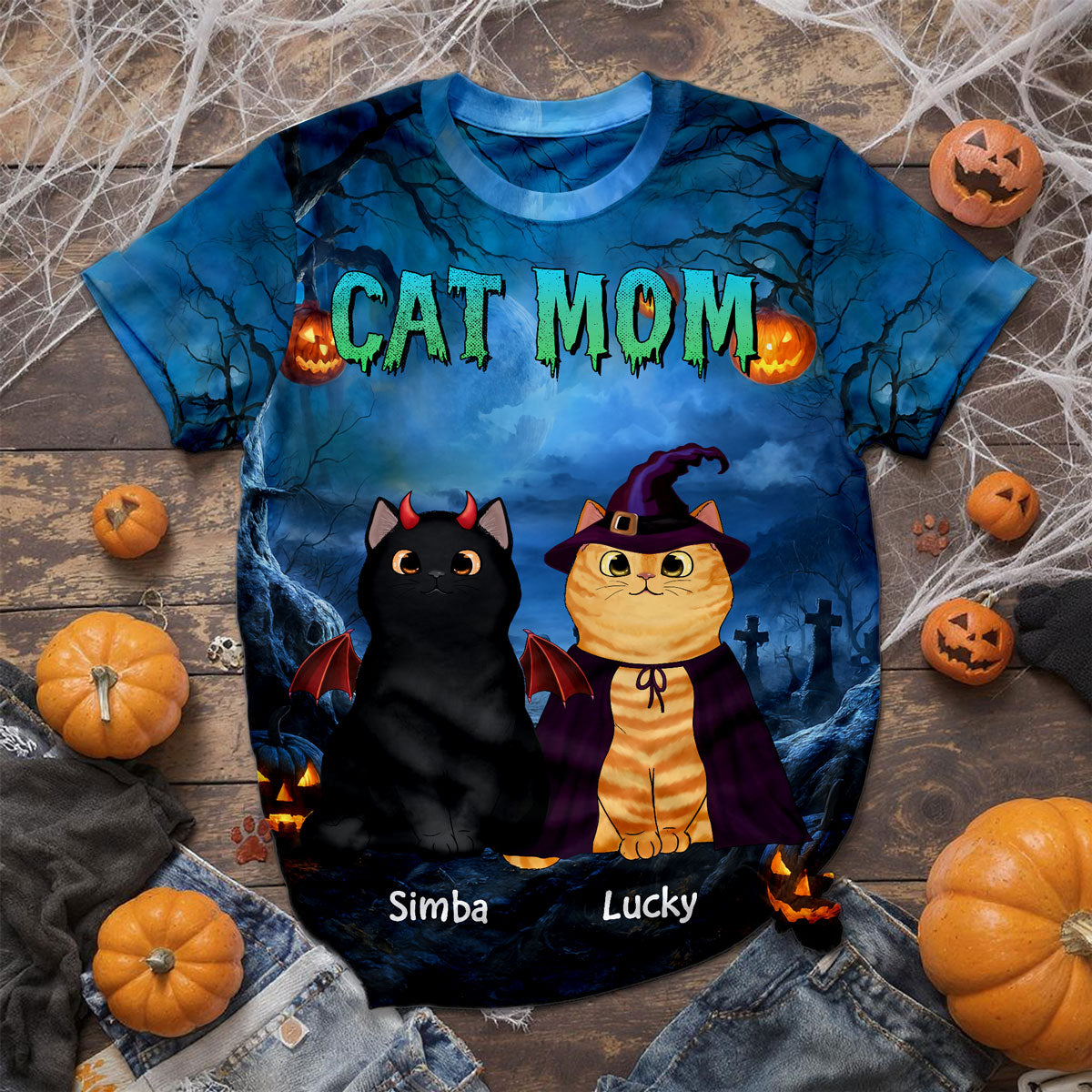 Cat Mom Halloween Night Theme Personalized Shirt, Pawfect Costume for Cat Lover