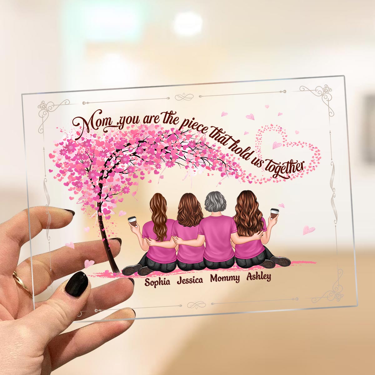 Under Pink Tree Mother Daughters Back View Personalized Acrylic Plaque