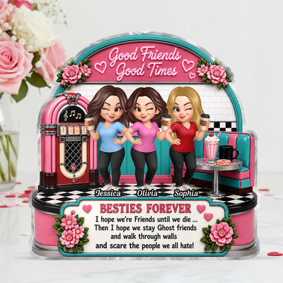 Besties Coffee Date Good Times Good Friends Best Memories Together - Personalized 2-Layered Wooden Plaque - Birthday Gift, Gift For Best Friends