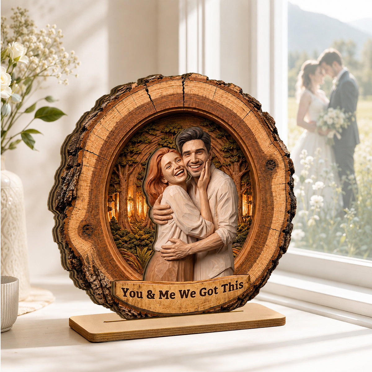 Custom Couple Photo Portrait - Personalized 2-Layered Wooden Plaque - Heartfelt Anniversary Gift for Her, for Him