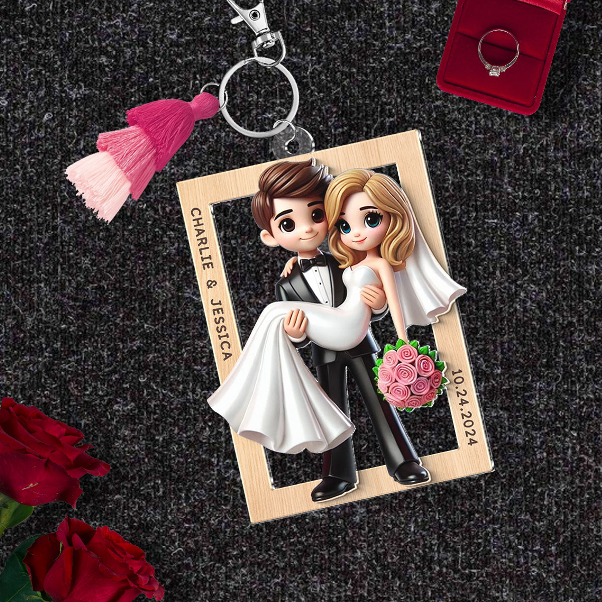 3D Effect Personalized Mr Mrs Married Couple Personalized 2-Layered Acrylic Keychain, Gift for him, Gift for her