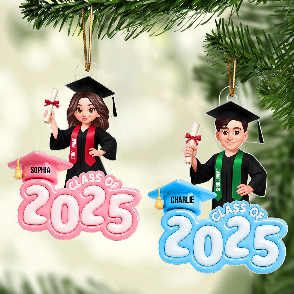 Class of 2025 3D Inflated Pastel Color - Personalized Acrylic Ornament - Christmas Gift for Senior