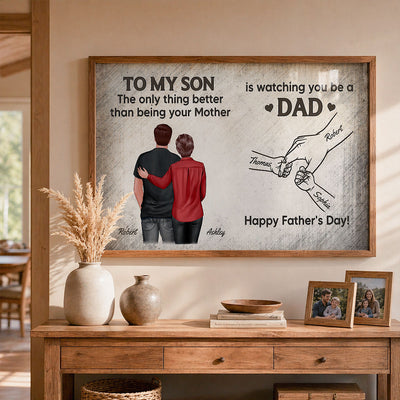 Retro Vintage From Mom To Son Watching You Be A Dad Kids Holding Hand - Personalized Poster - Father's Day Gift For Son