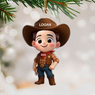 3D Effect Little Cowboy Christmas Personalized Acrylic Ornament