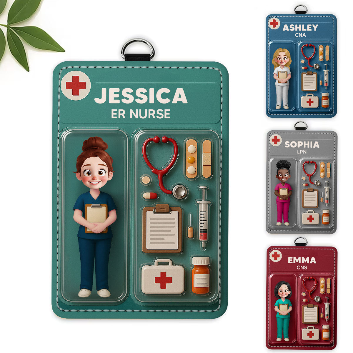 3D Effect Nurse Job Title Figure Style Personalized ID Badge Holder, Gift For Nurse CNA CMA