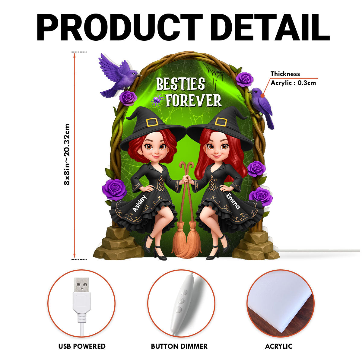 Purple And Green Halloween Gate Besties Sisters Witch Personalized Light Box