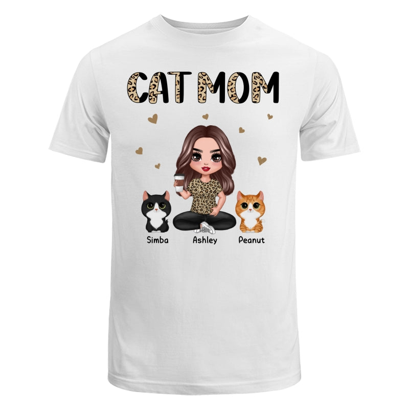 Half Leopard Cat Mom Doll Woman Sitting With Watercolor Cute Cats Personalized Shirt