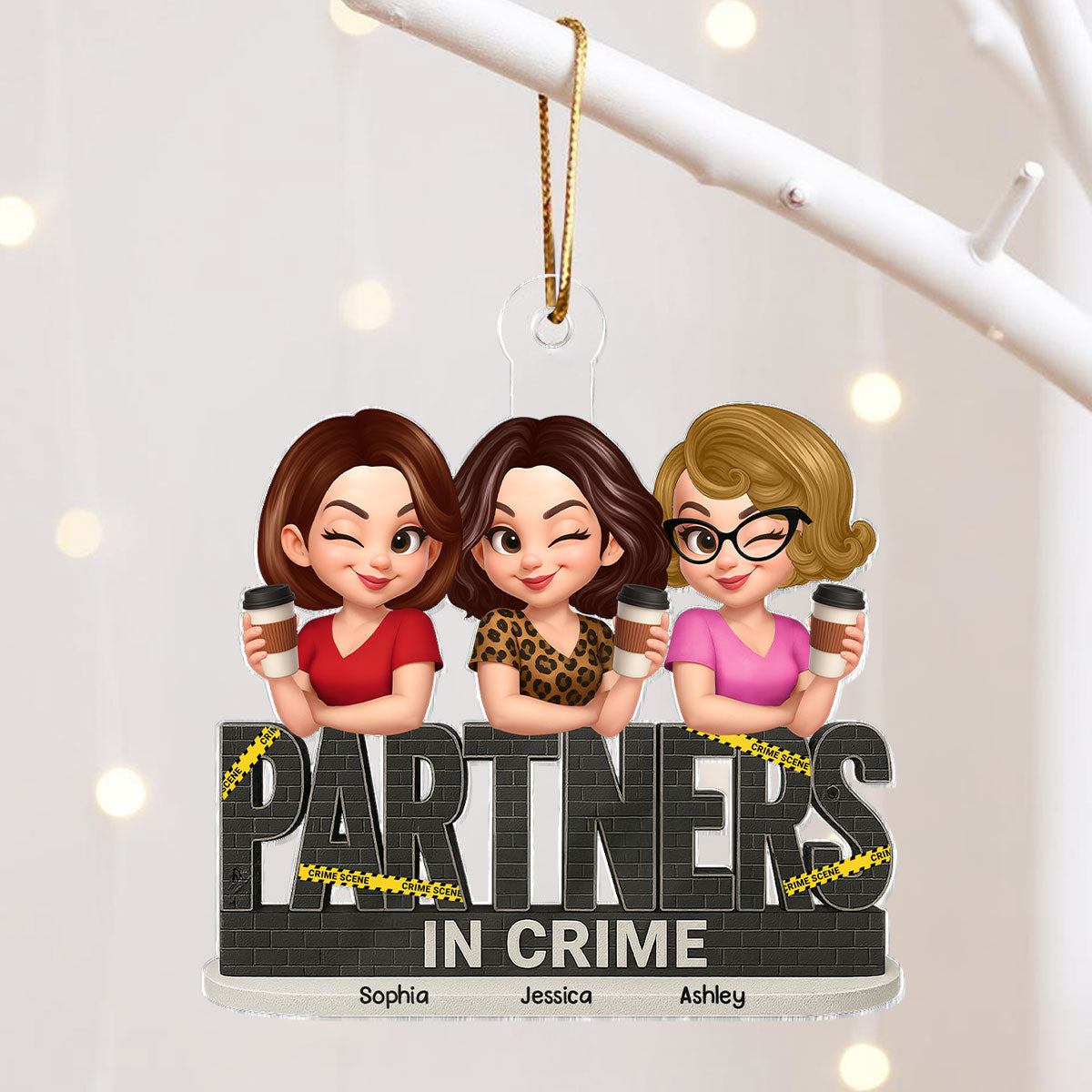Partners In Crime Brick Pattern Crime Scene Personalized Acrylic Ornament