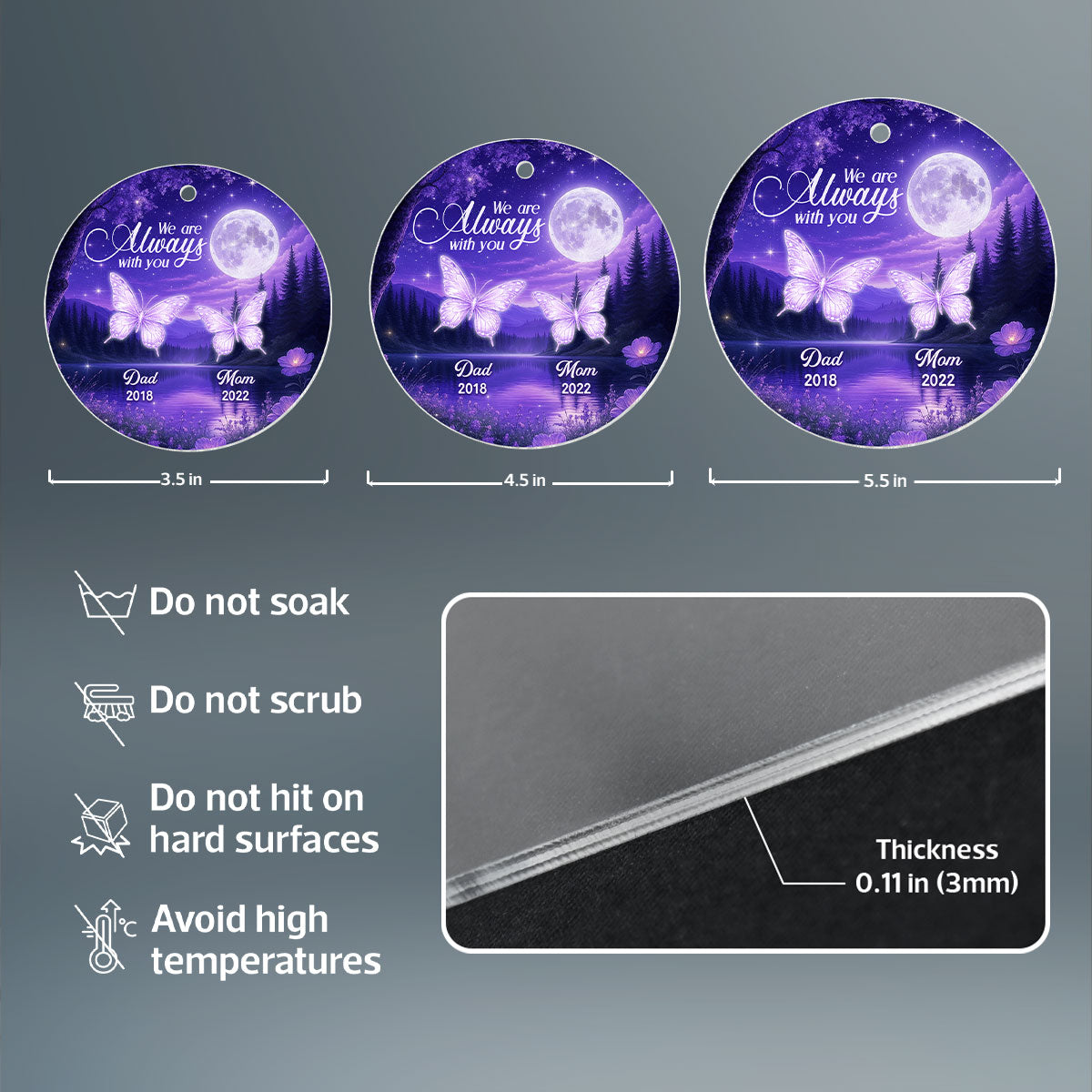 Moonlit Garden with Luminous Butterflies Memorial Personalized Acrylic Ornament, Heartwarming Sympathy Gift for Family