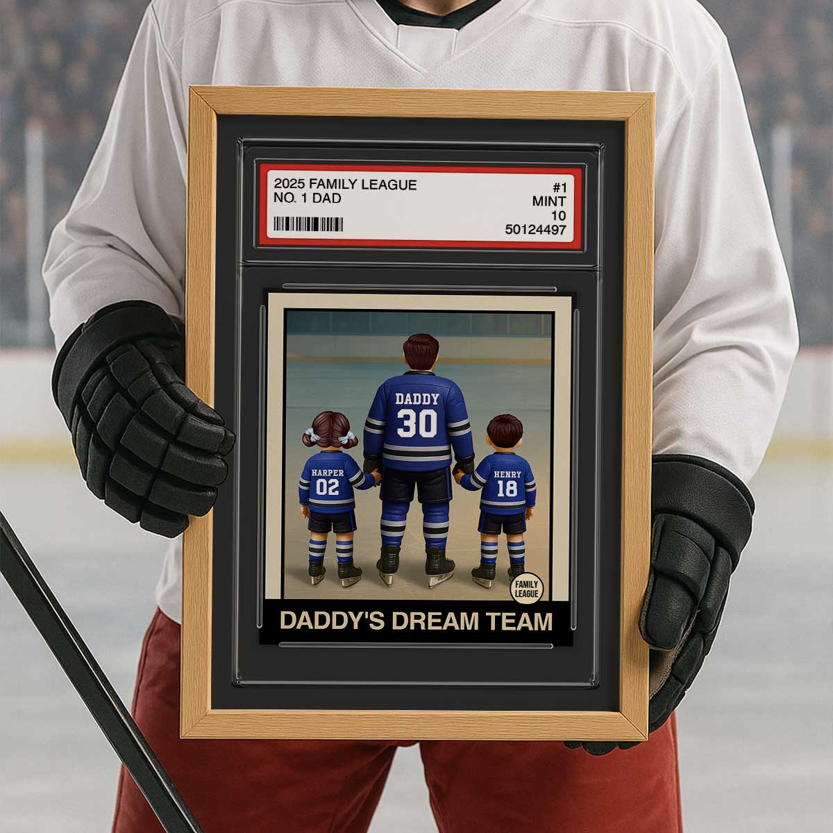 Hockey No. 1 Dad Man & Kids Trading Card Style Personalized Poster