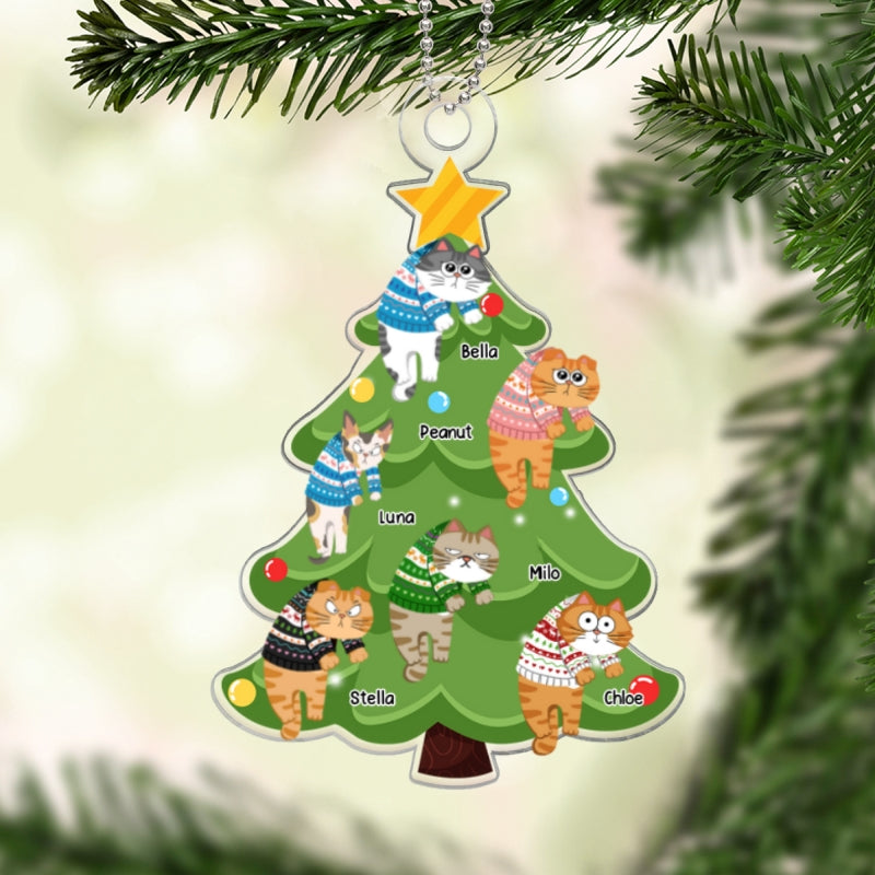 Naughty Cats On Christmas Tree Personalized Acrylic Ornament