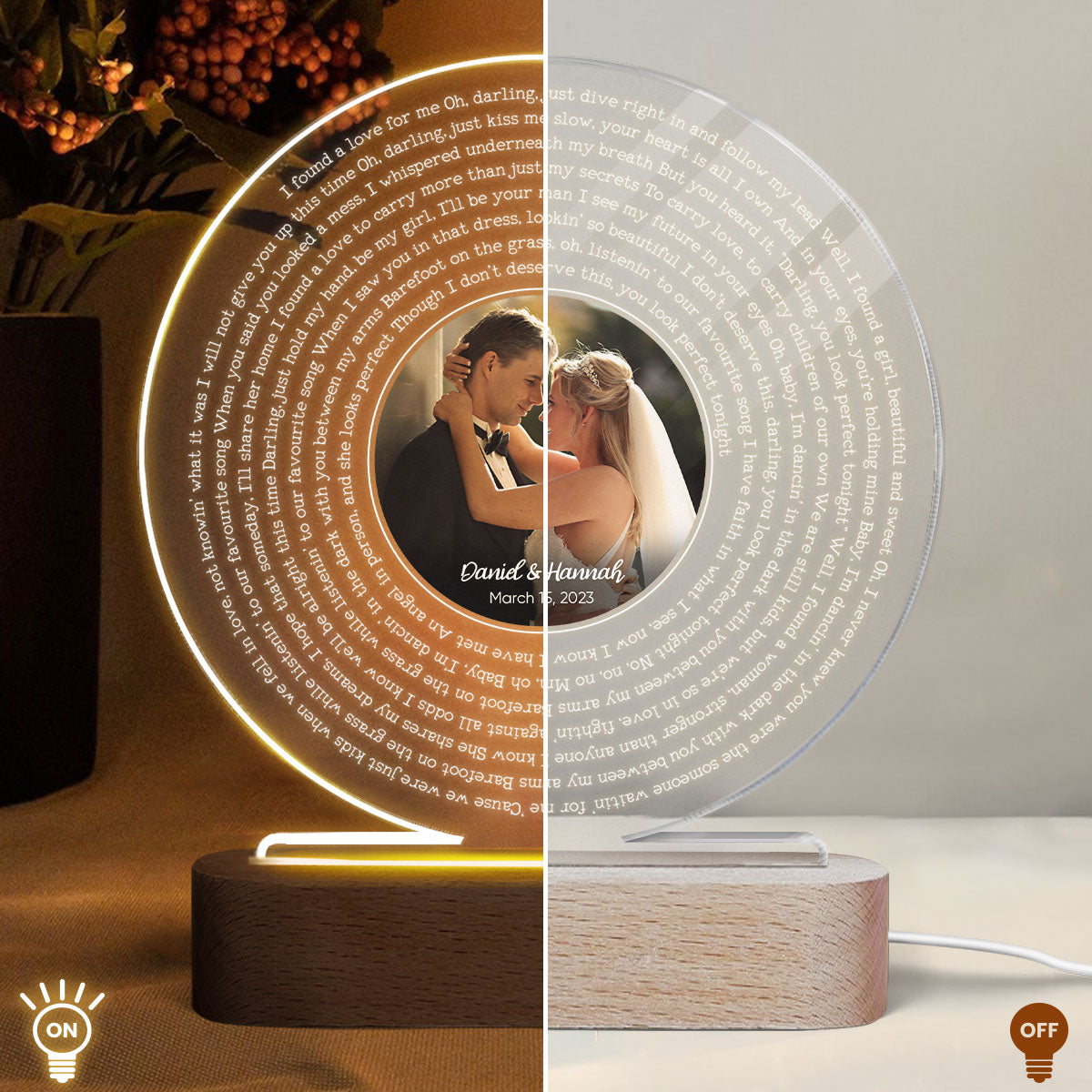 Personalized Vinyl Record Song with Lyrics Personalized Acrylic Circle LED Night Light, Personalized Gift for Her for Him, Wedding Song Gift