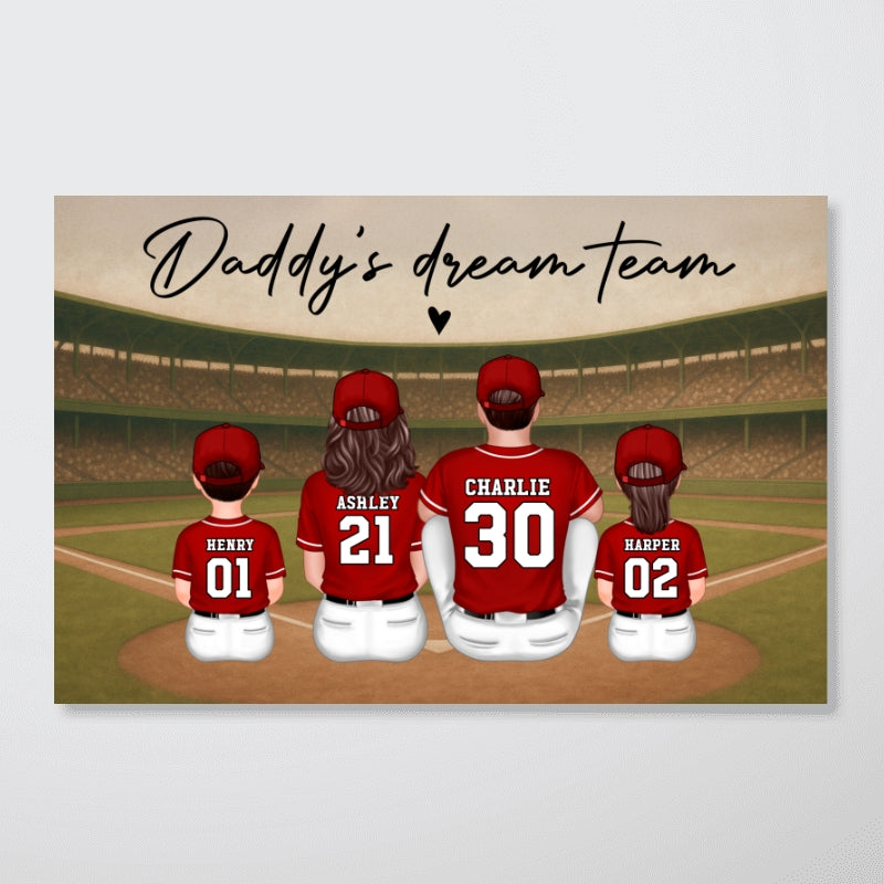 Retro Vintage Baseball Family Daddy's Dream Team Personalized Poster| Heartfelt Father's Day Gift For Dad, Husband