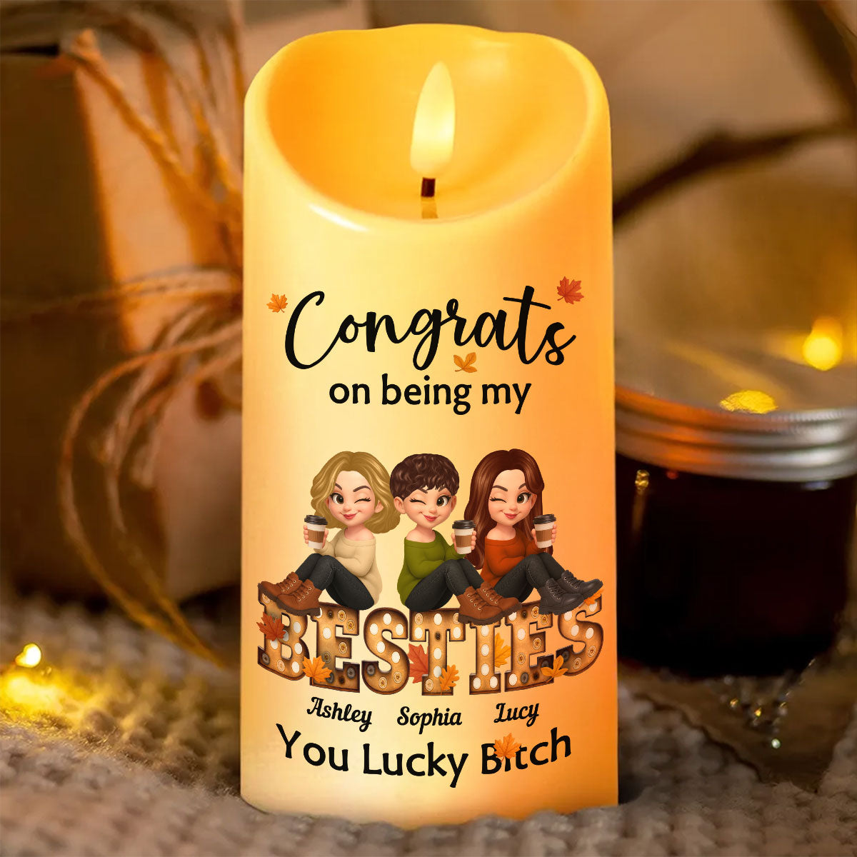 Congrats On Being My Bestie Fall Season Marquee Personalized LED Candle