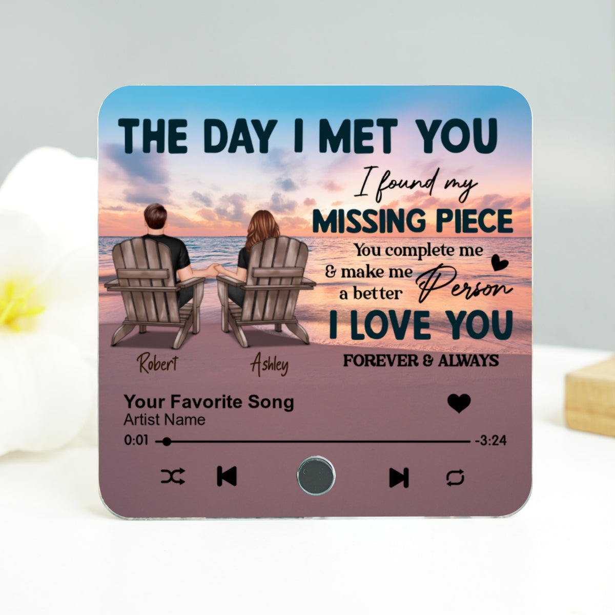 Couple Beach Landscape The Day I Met You Personalized Music Fridge Magnet