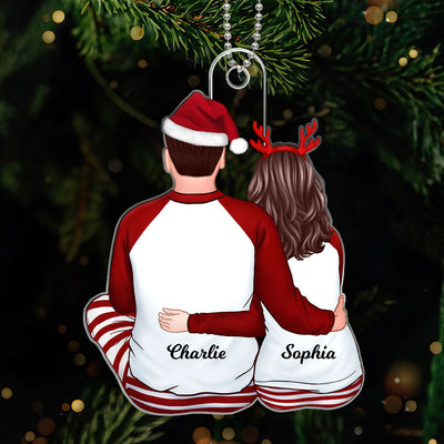 Back View Couple Hugging Sitting Christmas Gift For Him For Her Personalized Acrylic Ornament