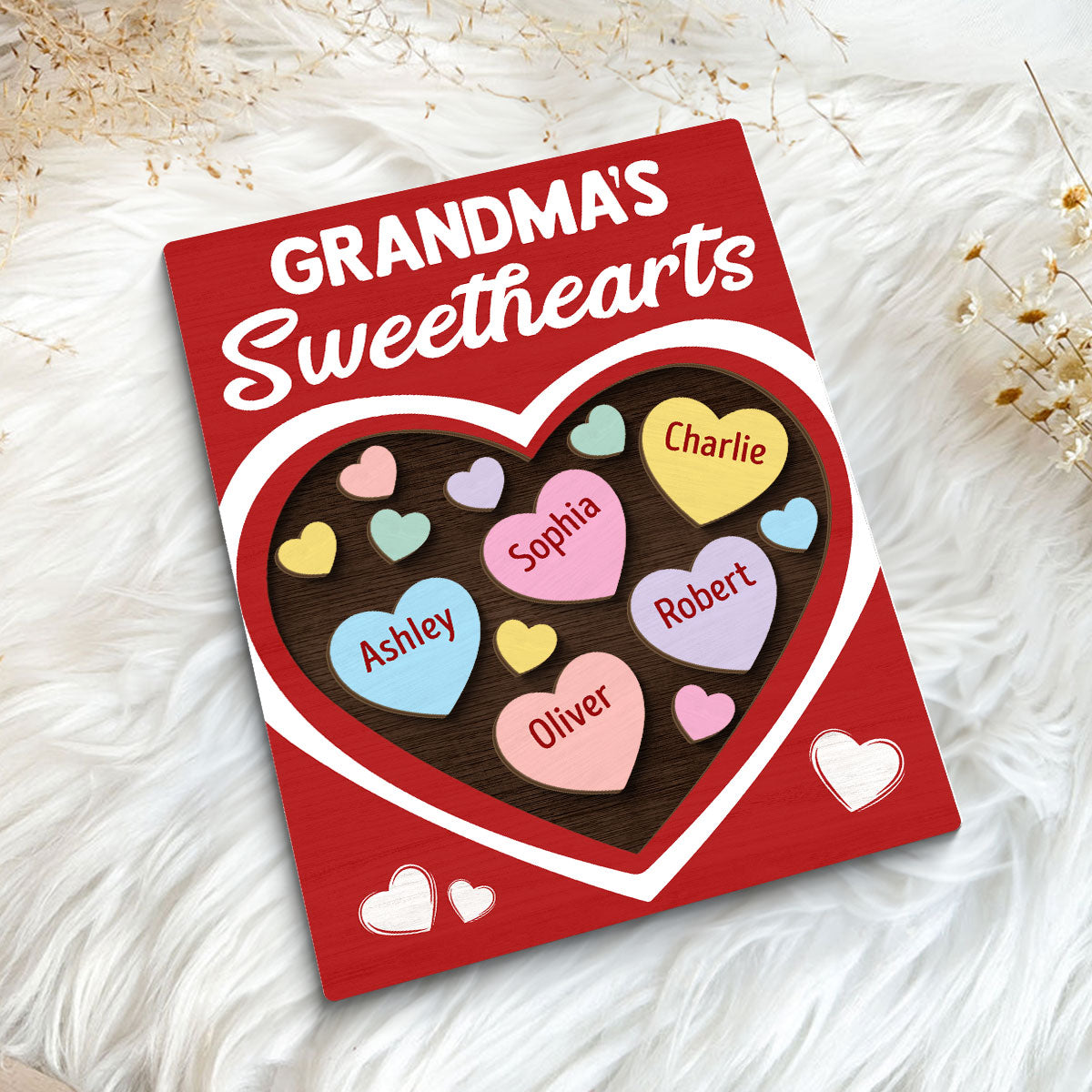 Grandma‘s Sweethearts Red Themed Valentine’s Day Gift For Grandma Personalized 2-Layer Wooden Plaque