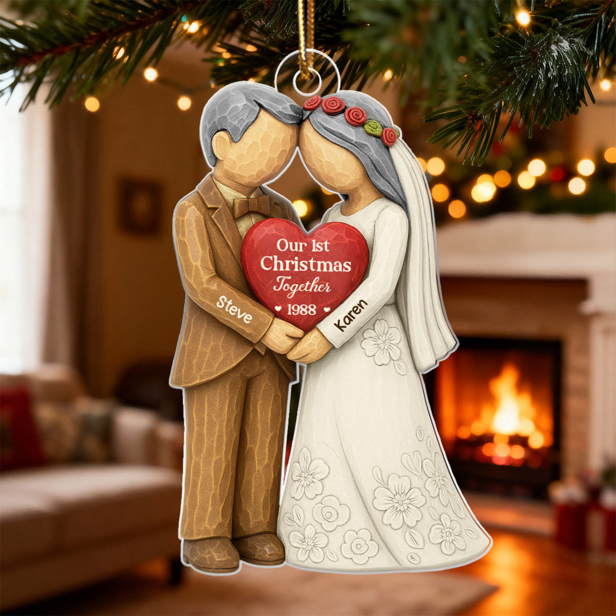 3D Effect First Christmas Married Engaged Couple - Personalized Acrylic Ornament - Christmas Gift for her, for him, Newlyweds Gift