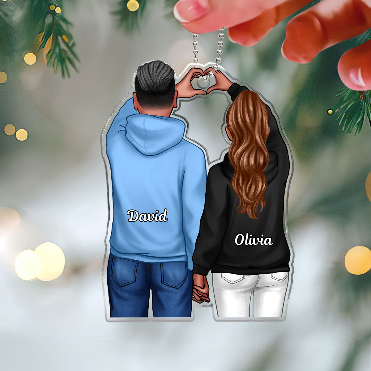 Couple Heart Hand Back View Personalized Acrylic Ornament