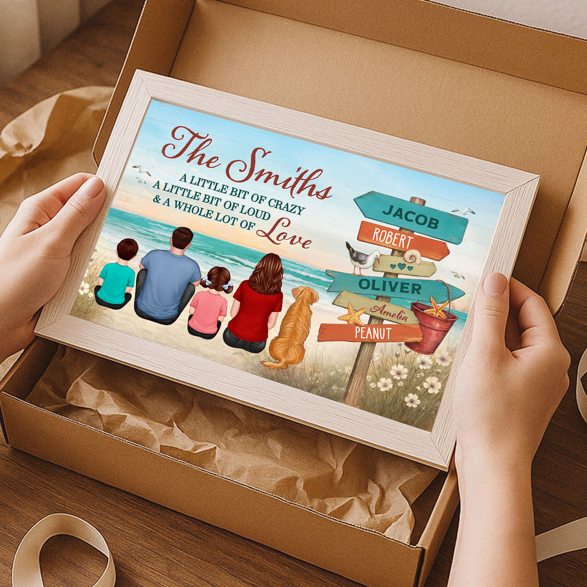 Colored Wood Pallet Family Sitting At Beach Personalized Poster
