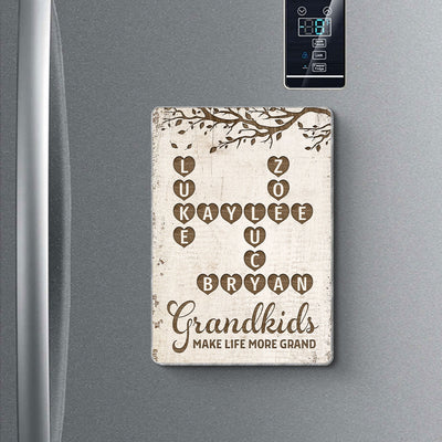 Grandkids Make Life Grand Crossword Puzzle Art Gift For Grandma Personalized Acrylic Fridge Magnet