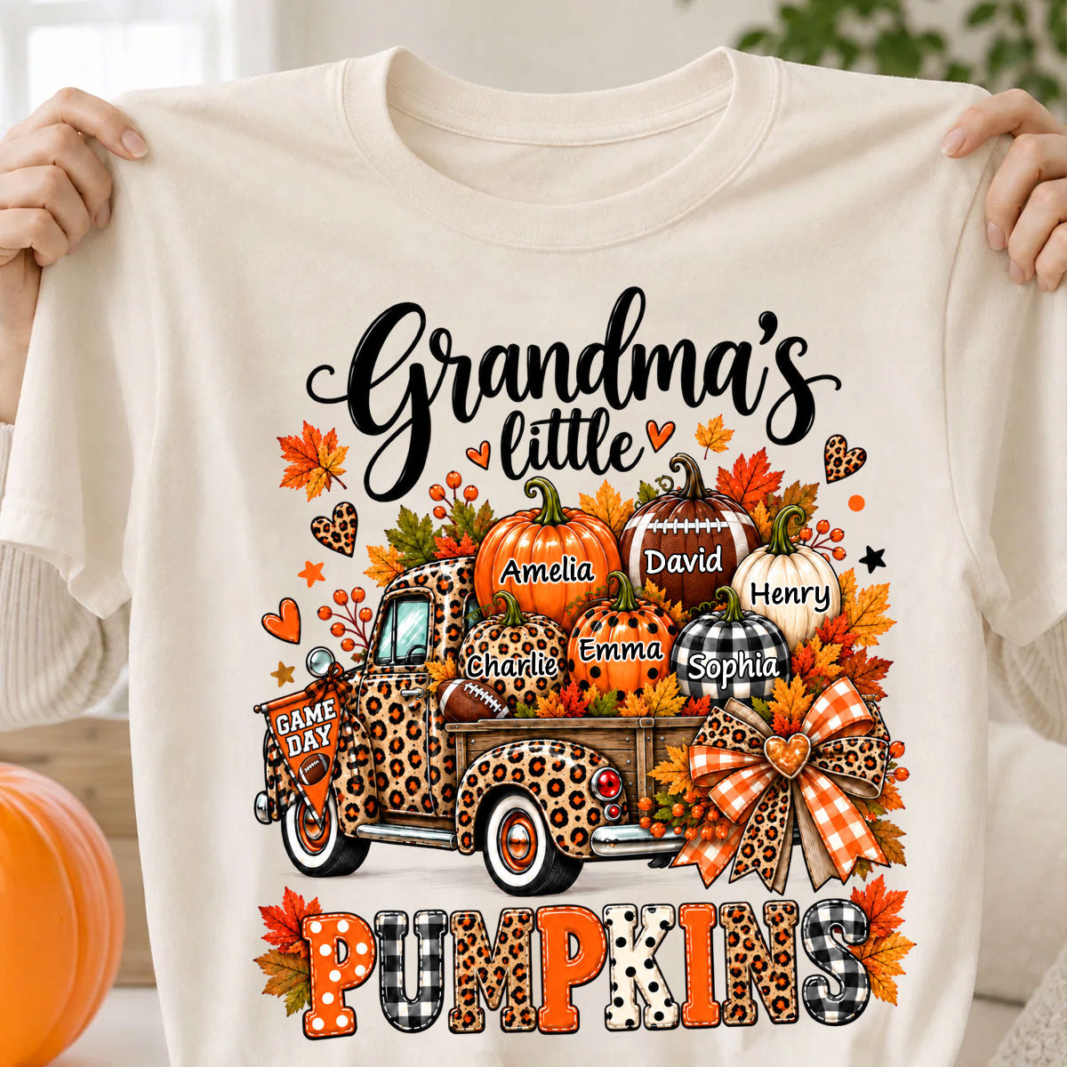 Grandma's Little Pumpkins Game Day - Personalized Shirt - Football Grandma, Football Mom