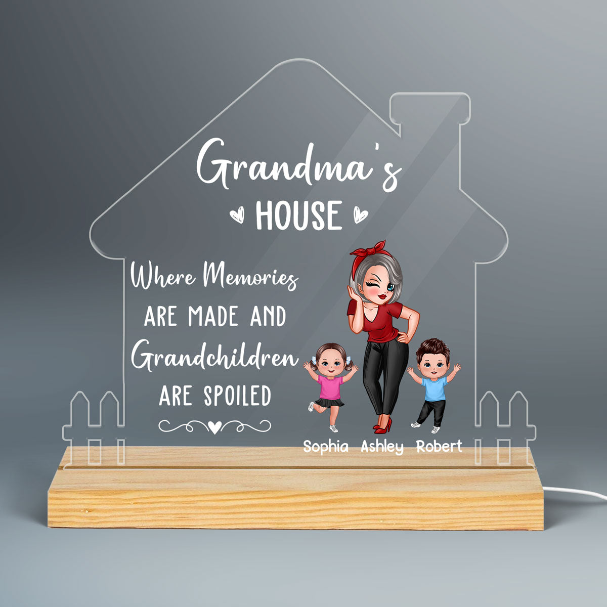 Grandma‘s Home Spoiled Kids Sassy Girl Happy Kids Personalized Custom Shape Acrylic Plaque LED Night Light
