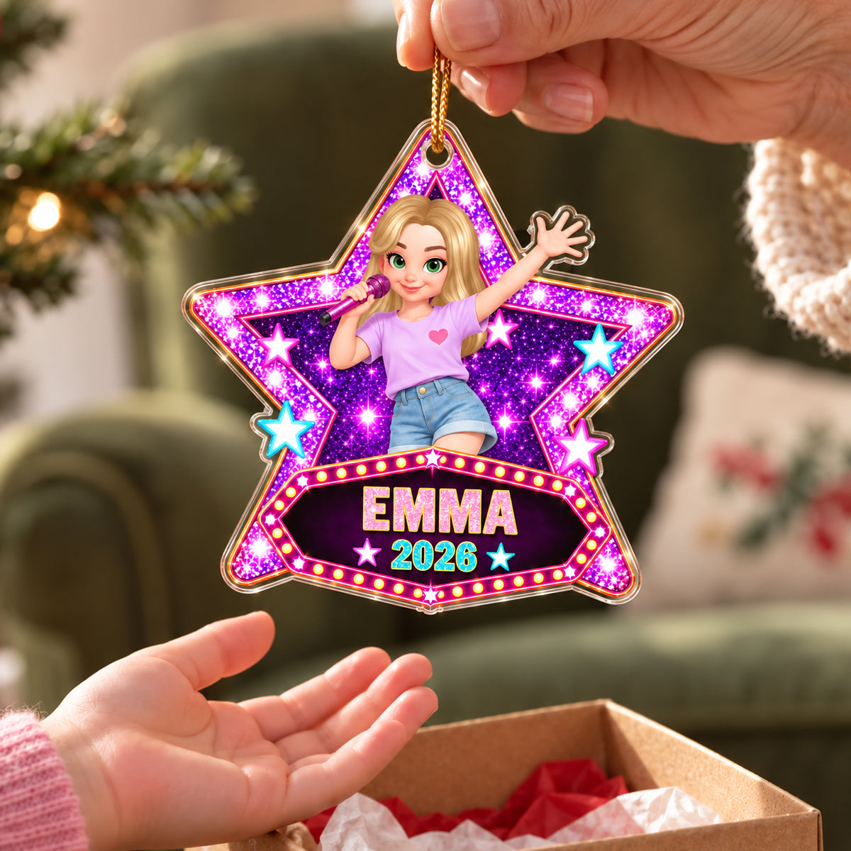 Pretty Girl Pop Star 2D Flat - Peresonalized Acrylic Ornament - Gift For Daughter, Granddaughter