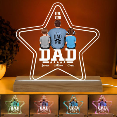 Five - Star Dad Back View Dad And Kids - Personalized Acrylic LED Night Light
