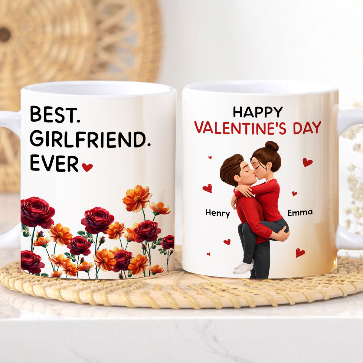 Best Girlfriend Boyfriend Ever Custom Birth Flower - Personalized Mug - Valentine's Day Gift for Her, for Him
