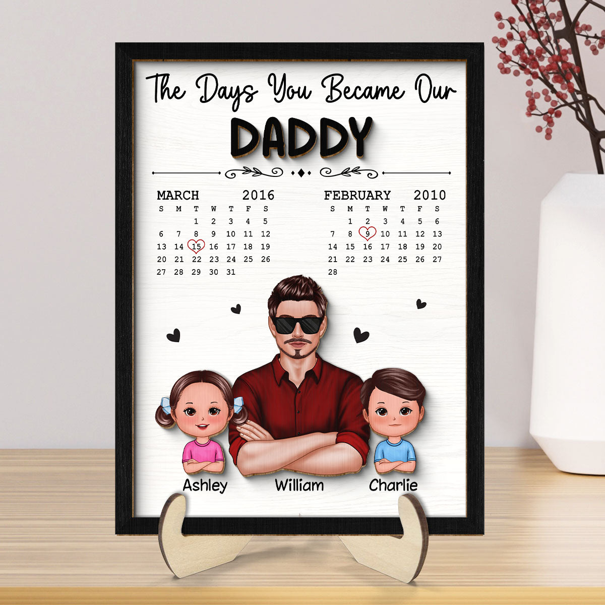 The Days You Became Our Dad Man & Doll Kids Personalized 2-Layer Wooden Plaque