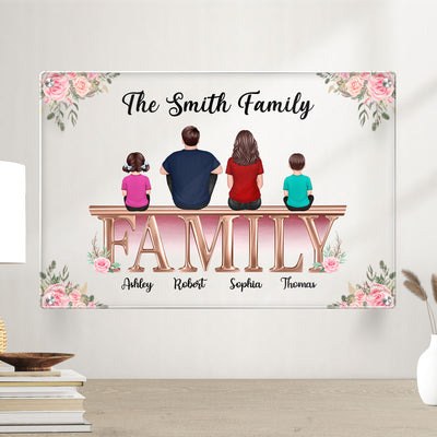 Whole Family Couple Grandma Grandpa Dad Mom Kids Dogs Cats Sitting On Word Personalized Acrylic Board Wall Art