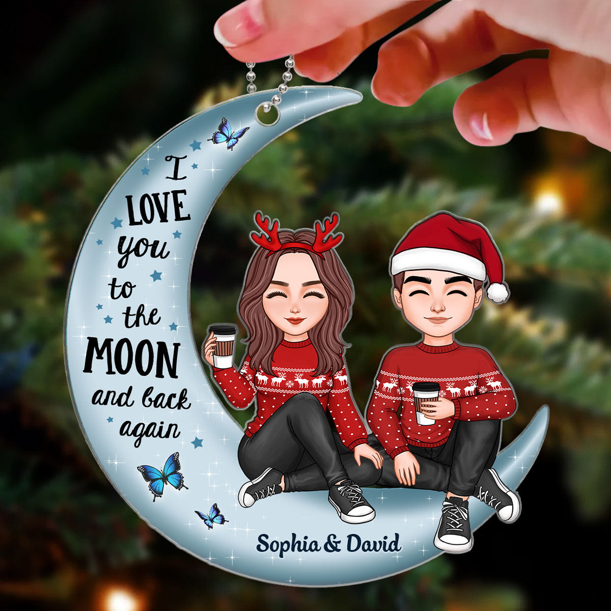Cute Couple Sitting On Moon Christmas Gift Personalized Acrylic Ornament