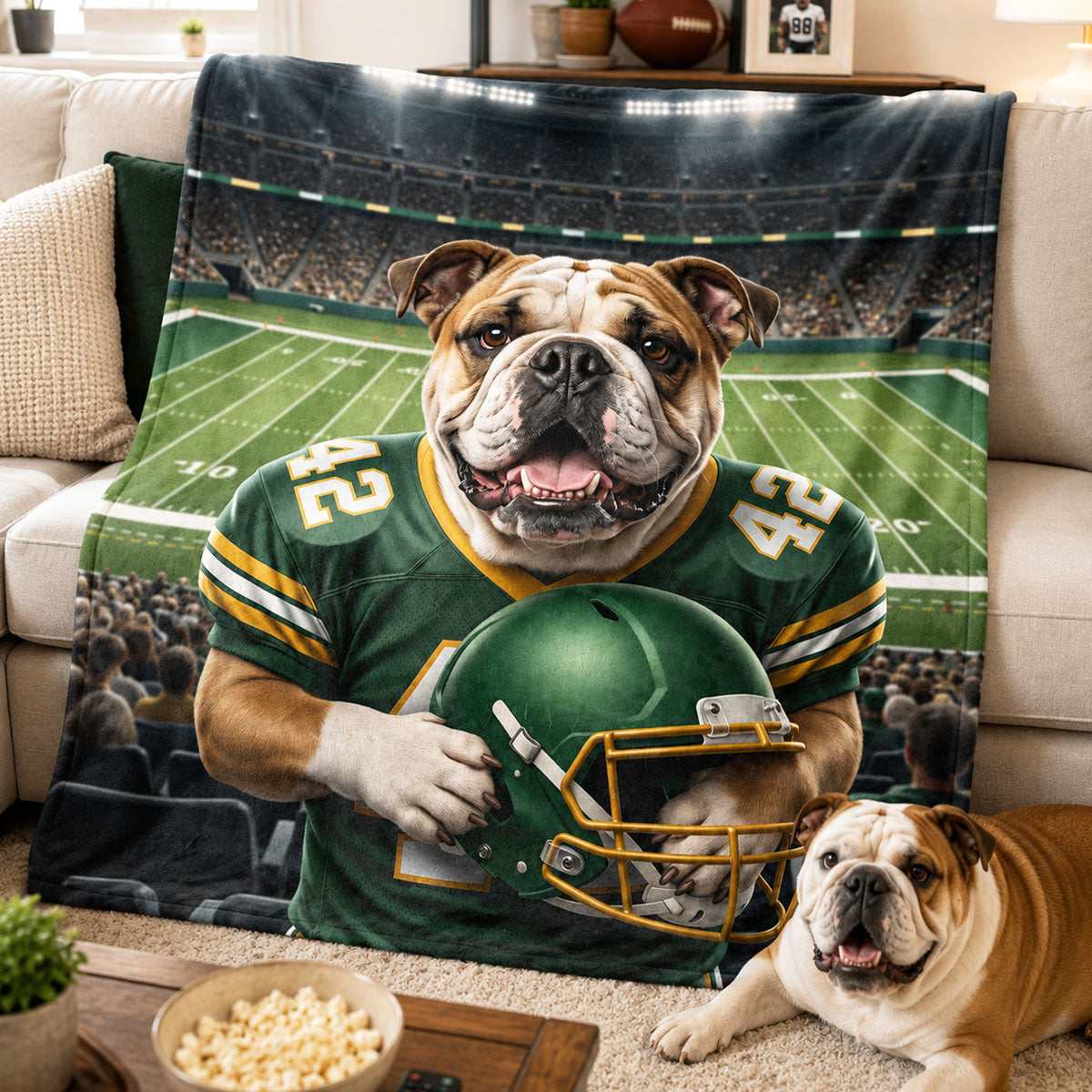 Custom Pet Photo and Name Football - Personalized Fleece Blanket - Gift for Football Lovers, Gift for Him