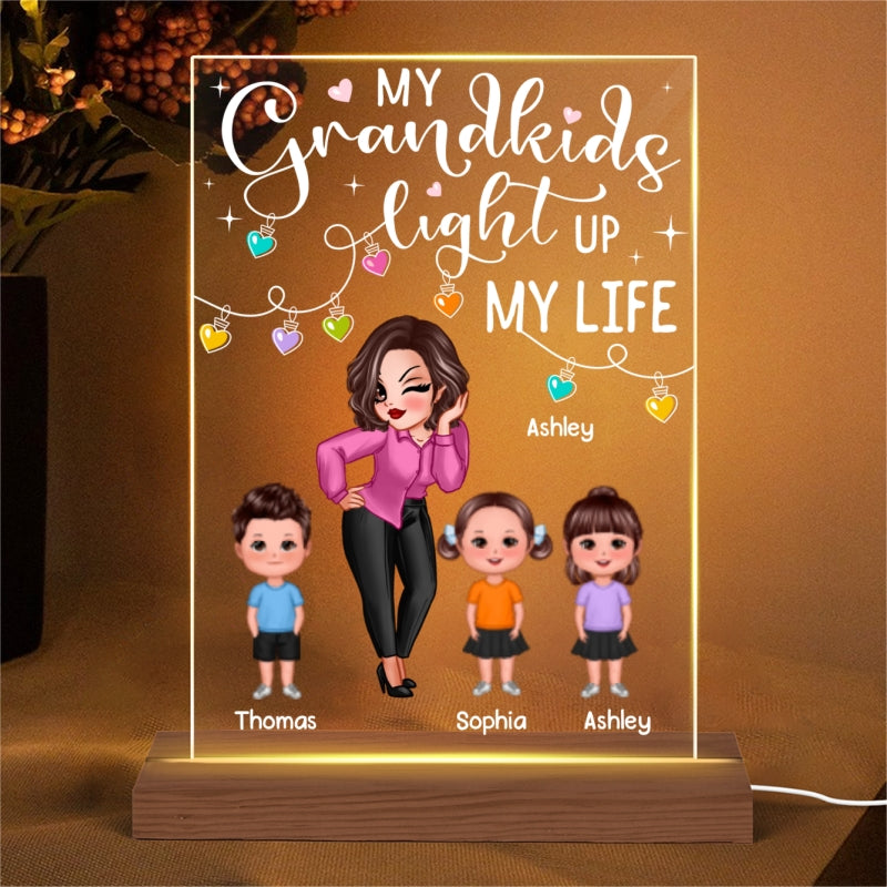 Pretty Doll Grandma Grandkids My Grandkids Light Up My Life Personalized Rectangle Acrylic Plaque LED Night Light