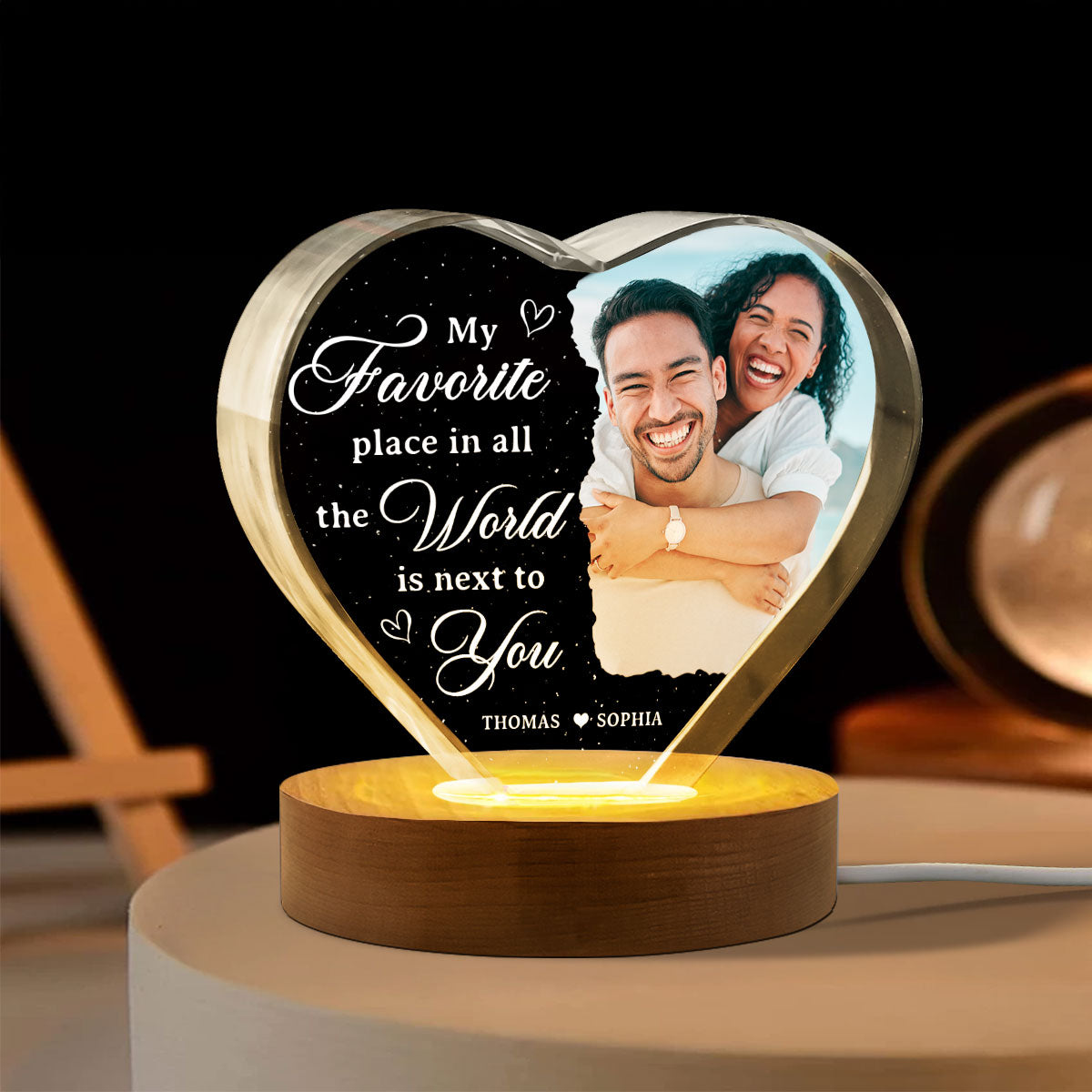 My Favorite Place Is Next To You Upload Photo Premium Crystal Heart LED, Personalized Couple Home Bedroom Decoration, Perfect Valentine's Gift For Her, For Wife, For Girlfriend, Free Delivery Included