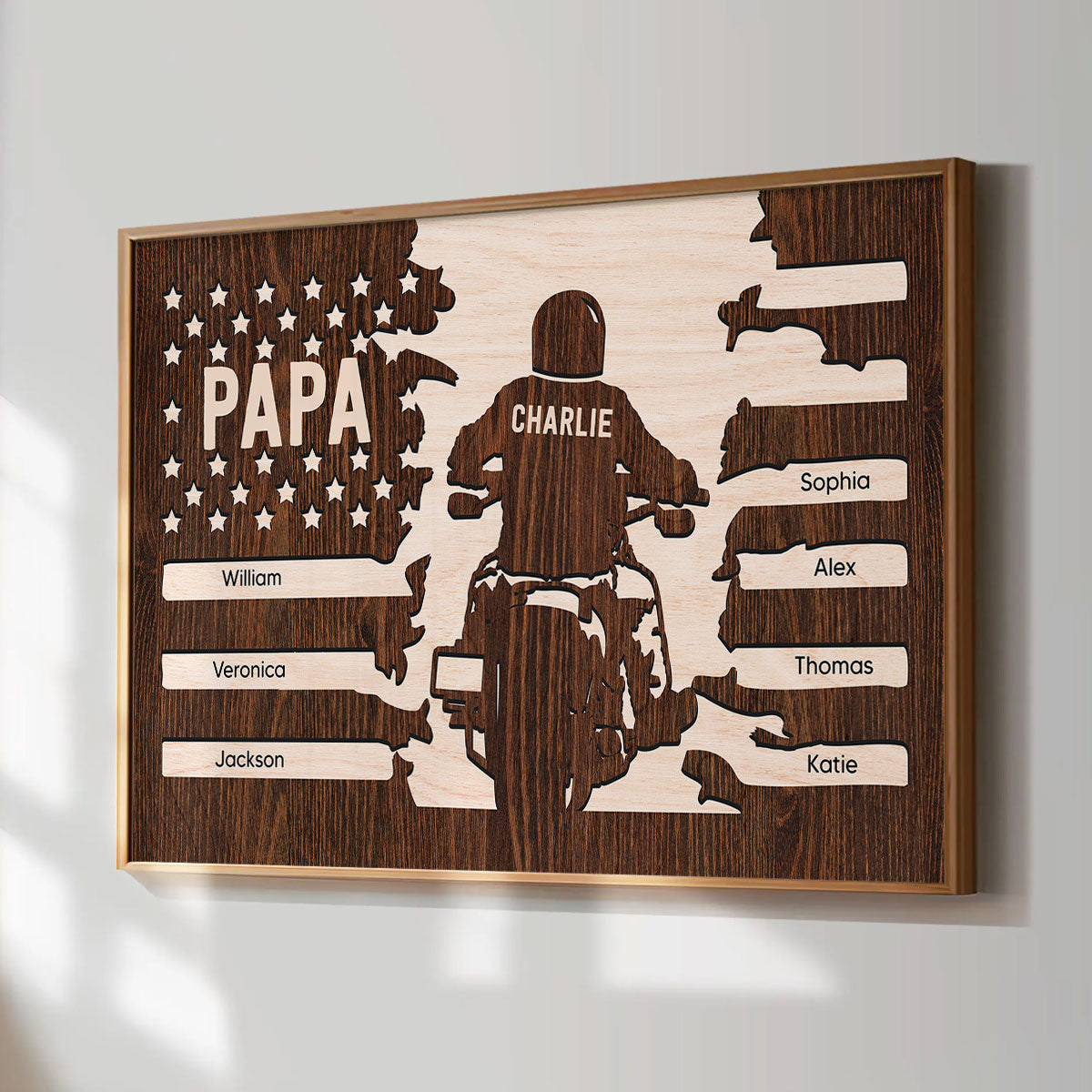 Best Biker Papa Grandpa Ever Nation Flag Kids Names Personalized Poster