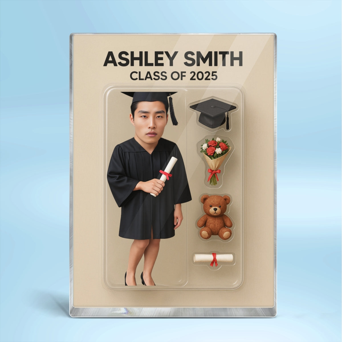 3D Effect Graduate Custom Figure Personalized Flat Rectangle Acrylic Block Plaque, Unique Keepsake, Graduation Gift [FEMALE version ONLY]