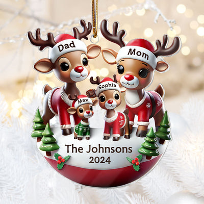 Reindeer Family 3D Effect Cute Christmas Decor Personalized Acrylic Ornament