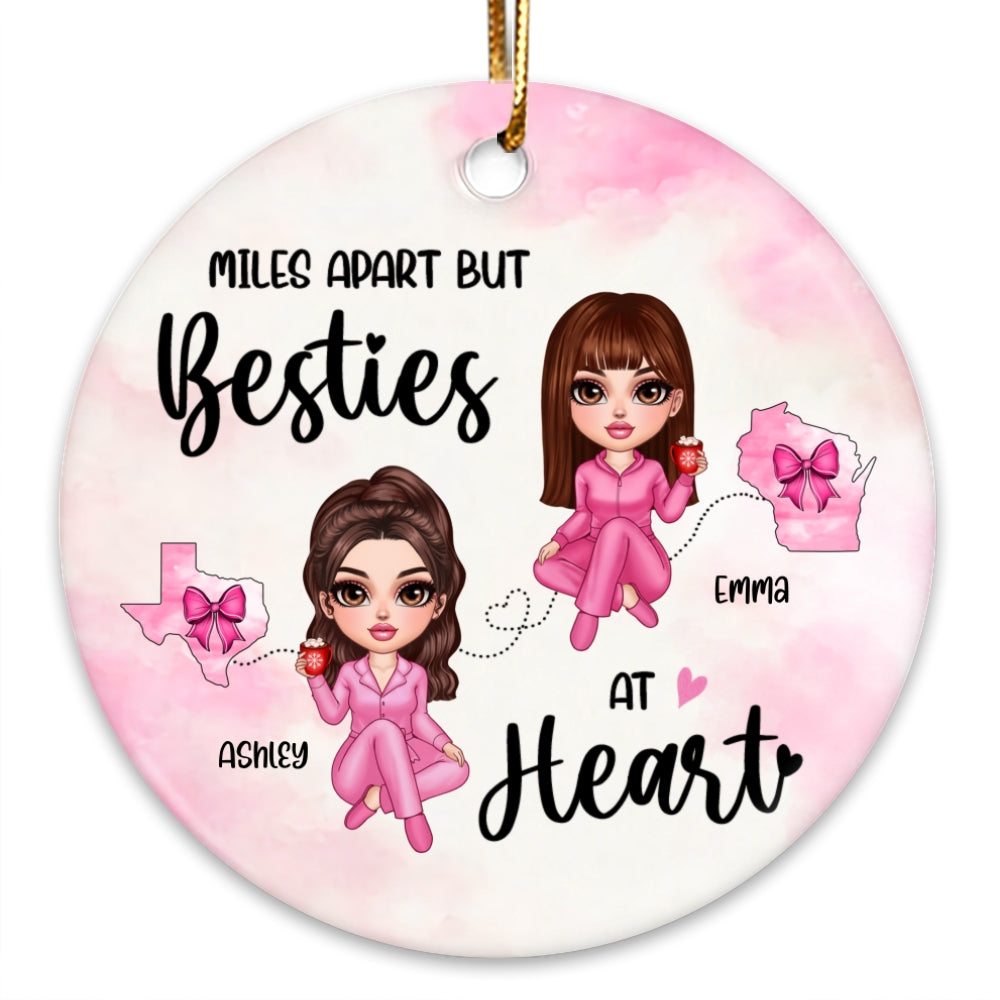 Long Distance Coquette Besties Sisters Personalized Circle Ornament, Christmas Gift