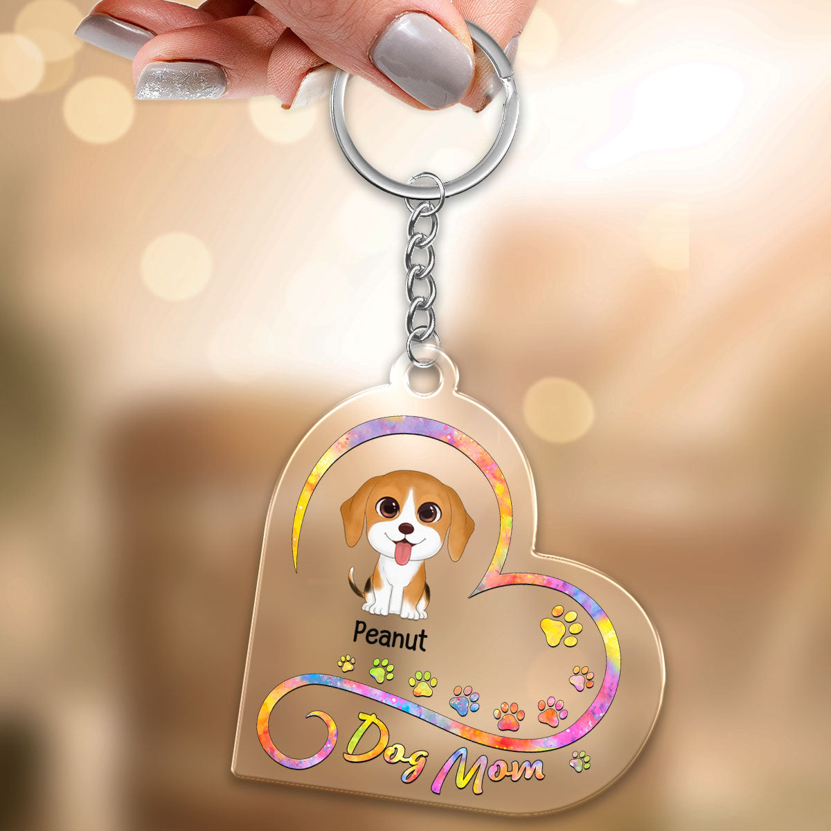 Dog Mom Infinity Heart Personalized Acrylic Keychain