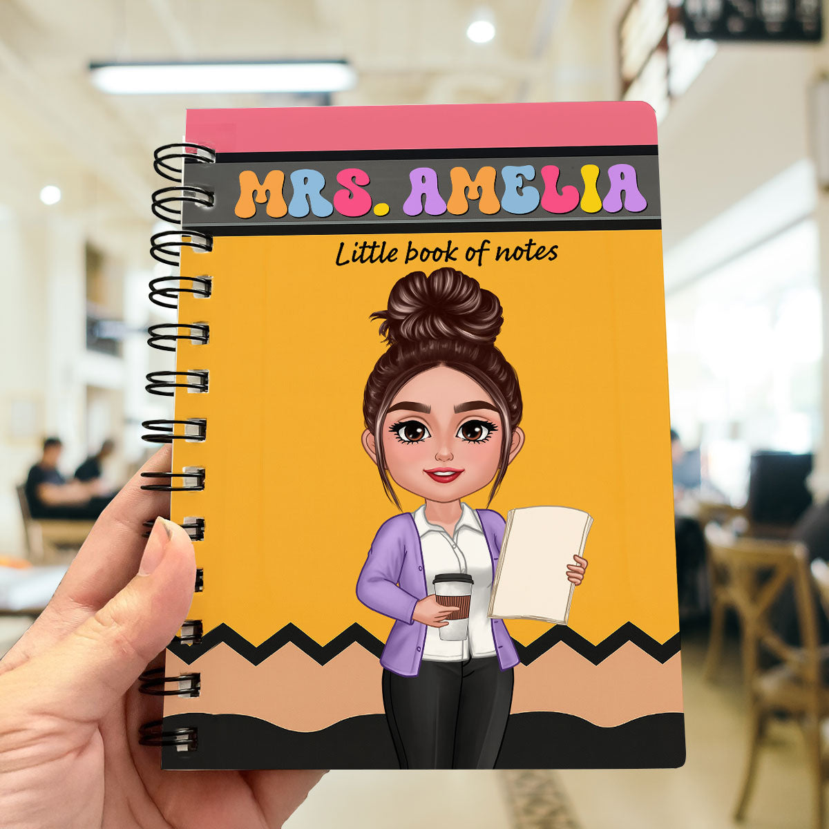 Pencil Themed Teacher With Name Personalized Spiral Notebook Journal, Back To School Stationery