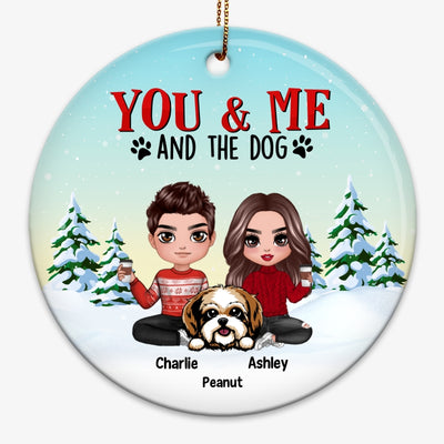 Couple And The Dogs Snow Pine Tree Personalized Circle Ornament