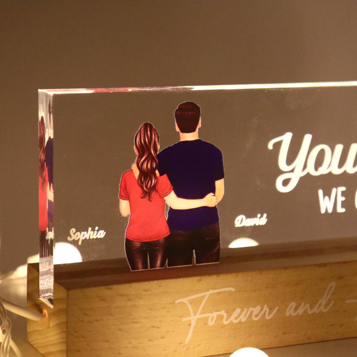 Back View Couple Gift For Him Gift For Her Personalized Acrylic Block LED Night Light