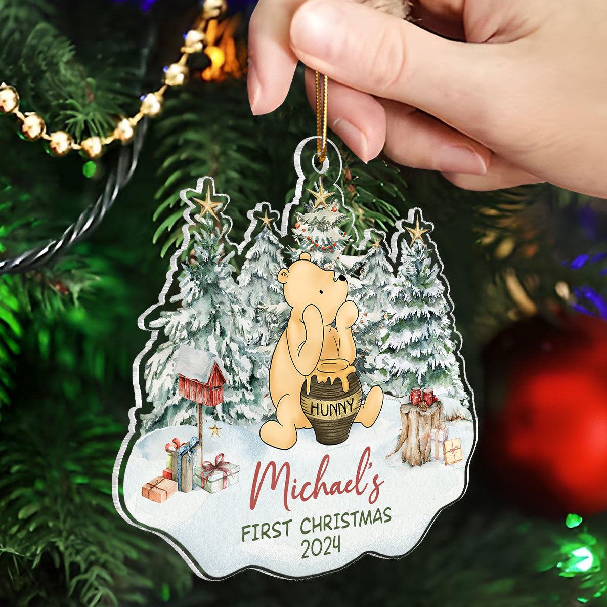Cute Bear Character Baby's First Christmas Personalized Acrylic Ornament, Christmas Gift For Newborns, New Parents