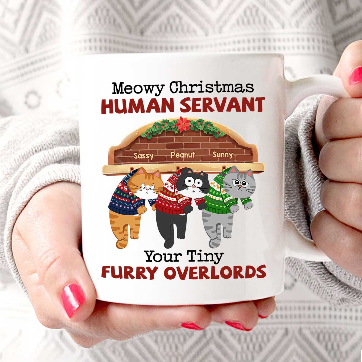 Meowy Christmas Human From Naughty Cats Personalized Mug, Christmas Gift
