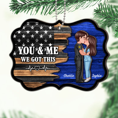 Hero Couple Kissing Half Flag Christmas Decor Gift Personalized 2-Layer Wooden Ornament