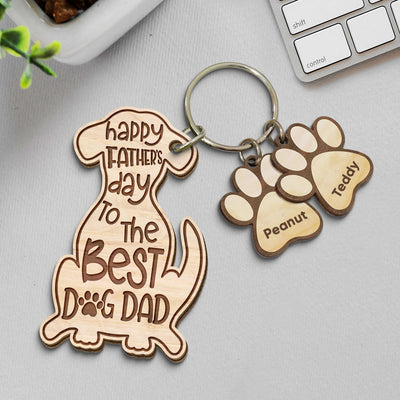 Happy Father‘s Day To Best Dog Dad Personalized Multi Paw Charm Wooden Keychain